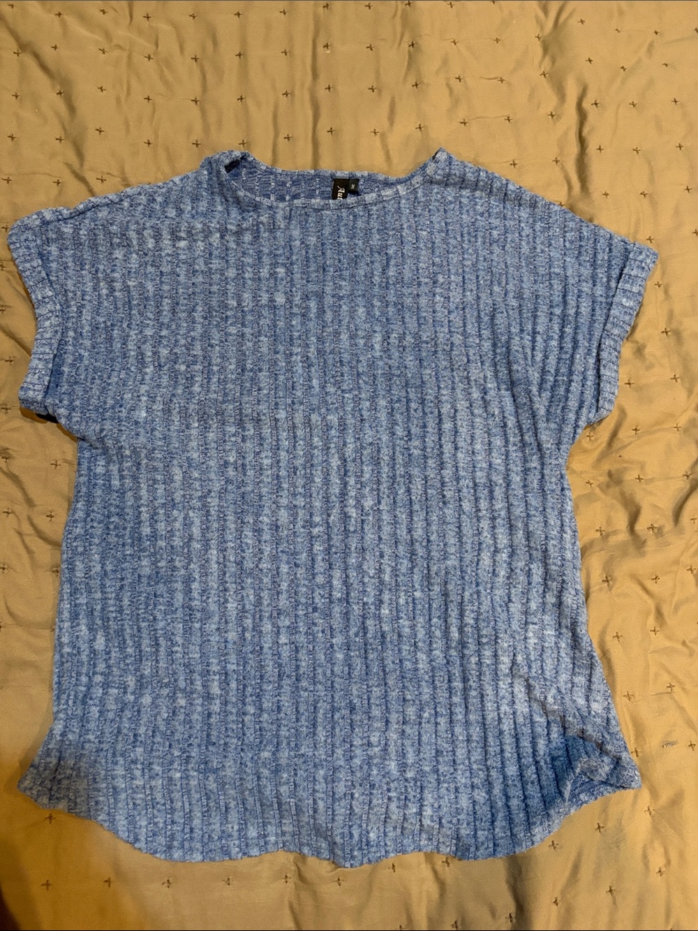 Textured Short-Sleeve Ribbed Knit Tee in Blue